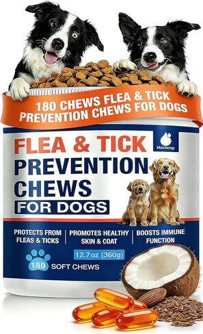 Natural Flea and Tick Prevention for Dogs Chewables, 180 Cts, Oral Flea Pills for Dogs, Dog Flea and Tick Treatment, Skin & Coat Support Supplement in Kuwait