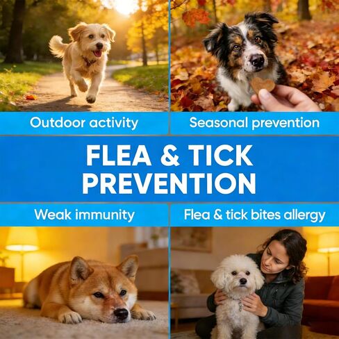 Natural Flea and Tick Prevention for Dogs Chewables, 180 Cts, Oral Flea Pills for Dogs, Dog Flea and Tick Treatment, Skin & Coat Support Supplement in Kuwait