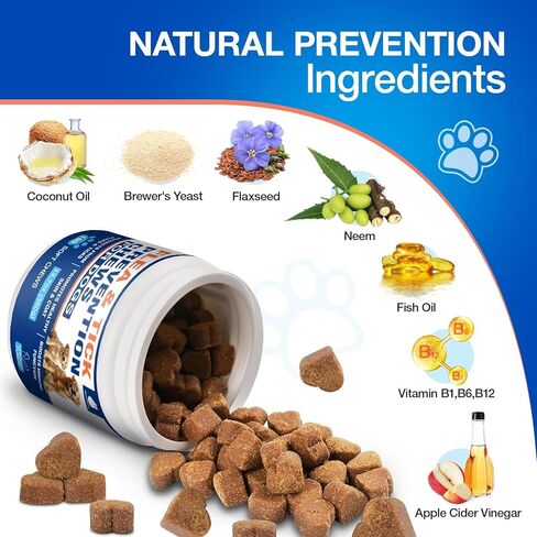 Natural Flea and Tick Prevention for Dogs Chewables, 180 Cts, Oral Flea Pills for Dogs, Dog Flea and Tick Treatment, Skin & Coat Support Supplement in Kuwait