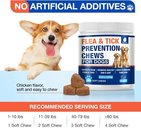 Natural Flea and Tick Prevention for Dogs Chewables, 180 Cts, Oral Flea Pills for Dogs, Dog Flea and Tick Treatment, Skin & Coat Support Supplement in Kuwait