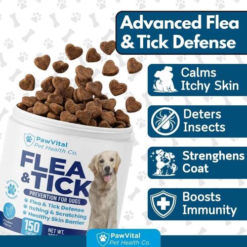 Flea and Tick Prevention for Dogs Chewables – 150 Soft Chews – Natural Dog Flea & Tick Control Supplement – Oral Defense Treatment with Omega Skin & Coat Support – All Breeds & Ages – Chicken Flavor in Kuwait