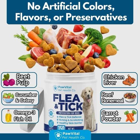 Flea and Tick Prevention for Dogs Chewables – 150 Soft Chews – Natural Dog Flea & Tick Control Supplement – Oral Defense Treatment with Omega Skin & Coat Support – All Breeds & Ages – Chicken Flavor in Kuwait