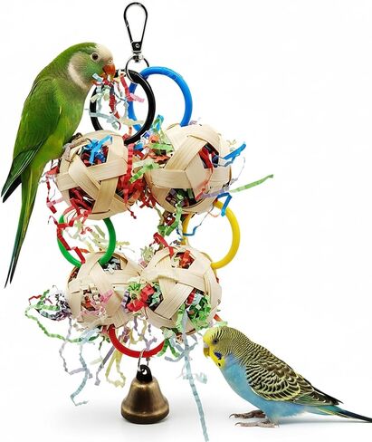 Bird Toy, Bamboo Ball Shredded Paper Parrot Foraging Tearing and Climbing Hanging Toy, Suitable for Parakeet Conure Cockatiel and Lovebird in Kuwait