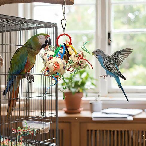 Bird Toy, Bamboo Ball Shredded Paper Parrot Foraging Tearing and Climbing Hanging Toy, Suitable for Parakeet Conure Cockatiel and Lovebird in Kuwait