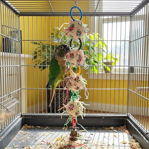 Bird Toy, Bamboo Ball Shredded Paper Parrot Foraging Tearing and Climbing Hanging Toy, Suitable for Parakeet Conure Cockatiel and Lovebird in Kuwait