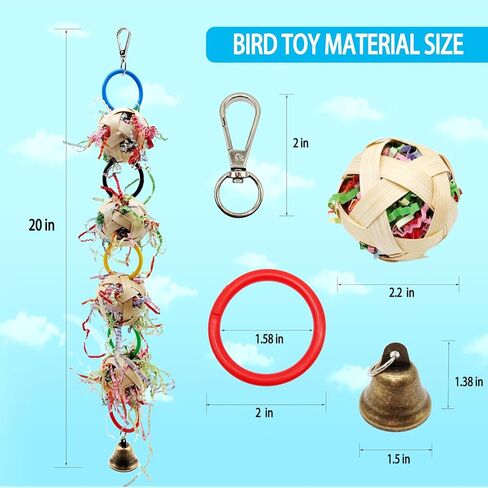 Bird Toy, Bamboo Ball Shredded Paper Parrot Foraging Tearing and Climbing Hanging Toy, Suitable for Parakeet Conure Cockatiel and Lovebird in Kuwait