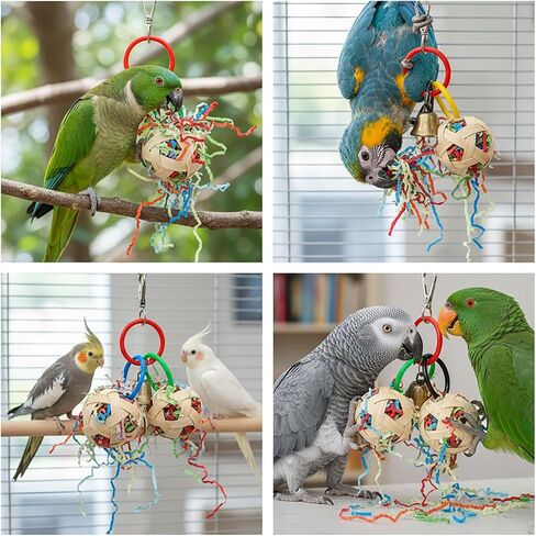 Bird Toy, Bamboo Ball Shredded Paper Parrot Foraging Tearing and Climbing Hanging Toy, Suitable for Parakeet Conure Cockatiel and Lovebird in Kuwait