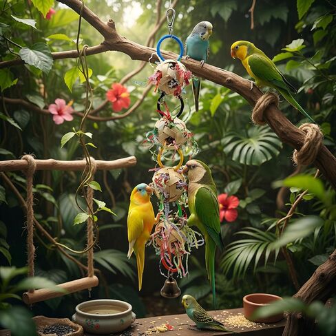 Bird Toy, Bamboo Ball Shredded Paper Parrot Foraging Tearing and Climbing Hanging Toy, Suitable for Parakeet Conure Cockatiel and Lovebird in Kuwait