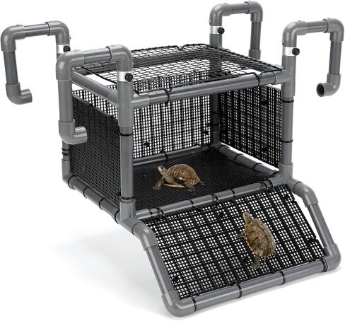 SKARUS Turtle Basking Platform with Anti-Escape Metal Top Mesh – Adjustable Height (9.8"-16.3") Suspended Aquarium Turtle Dock with Climbing Ramp, Large Resting Area for 65-150 Gallon Tanks in Kuwait