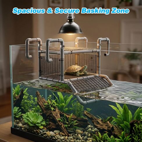 SKARUS Turtle Basking Platform with Anti-Escape Metal Top Mesh – Adjustable Height (9.8"-16.3") Suspended Aquarium Turtle Dock with Climbing Ramp, Large Resting Area for 65-150 Gallon Tanks in Kuwait