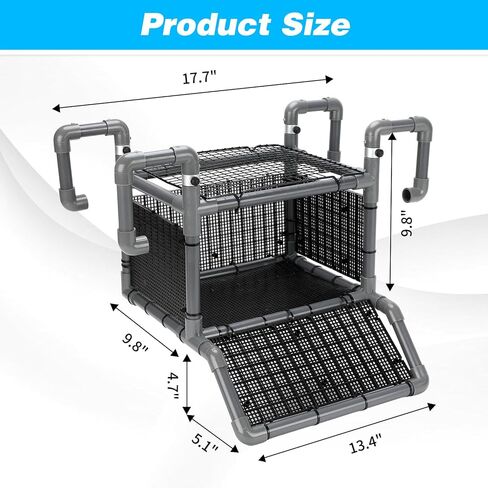 SKARUS Turtle Basking Platform with Anti-Escape Metal Top Mesh – Adjustable Height (9.8"-16.3") Suspended Aquarium Turtle Dock with Climbing Ramp, Large Resting Area for 65-150 Gallon Tanks in Kuwait