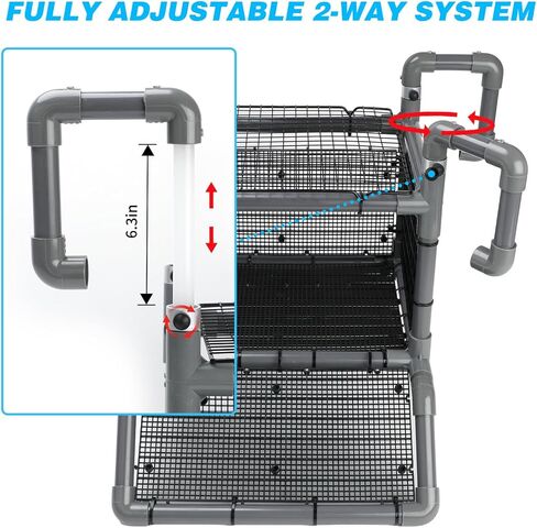 SKARUS Turtle Basking Platform with Anti-Escape Metal Top Mesh – Adjustable Height (9.8"-16.3") Suspended Aquarium Turtle Dock with Climbing Ramp, Large Resting Area for 65-150 Gallon Tanks in Kuwait