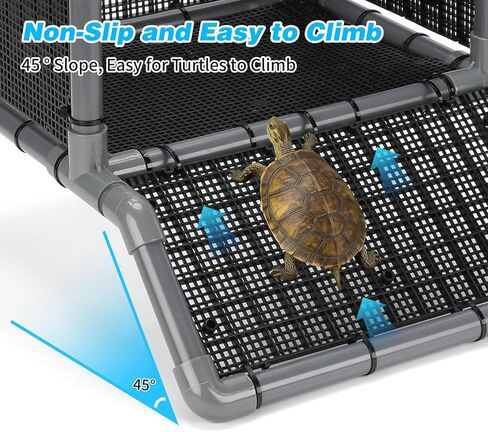 SKARUS Turtle Basking Platform with Anti-Escape Metal Top Mesh – Adjustable Height (9.8"-16.3") Suspended Aquarium Turtle Dock with Climbing Ramp, Large Resting Area for 65-150 Gallon Tanks in Kuwait