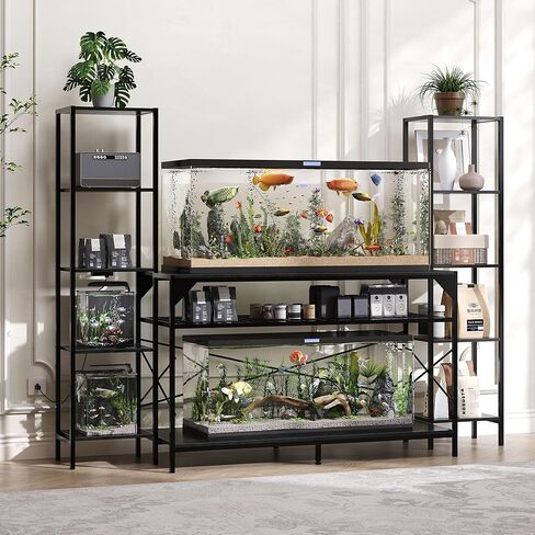 Garvee 20-90 Gallon Fish Tank Stand ,Aquarium Stand with Power Outlet,Heavy-Duty Reptile Terrarium Stands with 12-Leg Support and 4-Tier Storage Shelves,Fish Tank Table Aquarium Table,Load 860lbs in Kuwait