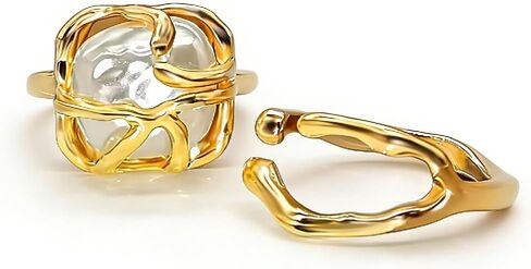 Vintage Pearl Ring for Women Adjustable Open Pearl Ring Stacking Pearl Cluster Rings Trendy Personality Pearl Statement Ring Sets Jewelry for Women Girls in Saudi Arabia