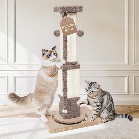 Cat Scratching Post for Indoor Big Cat Kitten Kitty, 33.5" Tall Sisal Rope Scratch Pole with Ball Toy, Extra Large Heavy Duty Scratcher Standing Tree, Smart Vertical Design for Small Space in Kuwait