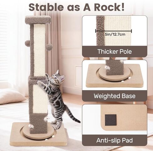 Cat Scratching Post for Indoor Big Cat Kitten Kitty, 33.5" Tall Sisal Rope Scratch Pole with Ball Toy, Extra Large Heavy Duty Scratcher Standing Tree, Smart Vertical Design for Small Space in Kuwait