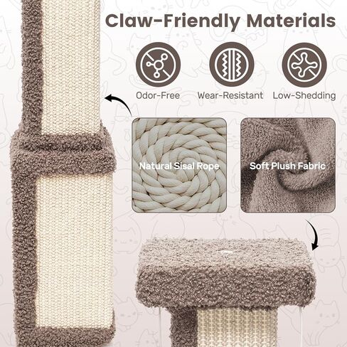 Cat Scratching Post for Indoor Big Cat Kitten Kitty, 33.5" Tall Sisal Rope Scratch Pole with Ball Toy, Extra Large Heavy Duty Scratcher Standing Tree, Smart Vertical Design for Small Space in Kuwait