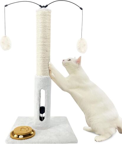 31" Cat Scratching Post Kitten Toys for Indoor Cats Interactive Scratcher with Tracking Ball, Sisal Scratch Rope for Large Cats,Sturdy Base Cat Scratch Post, (Beige, 31" H) in Kuwait