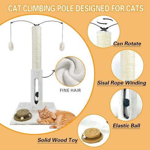 31" Cat Scratching Post Kitten Toys for Indoor Cats Interactive Scratcher with Tracking Ball, Sisal Scratch Rope for Large Cats,Sturdy Base Cat Scratch Post, (Beige, 31" H) in Kuwait