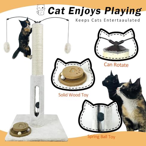31" Cat Scratching Post Kitten Toys for Indoor Cats Interactive Scratcher with Tracking Ball, Sisal Scratch Rope for Large Cats,Sturdy Base Cat Scratch Post, (Beige, 31" H) in Kuwait