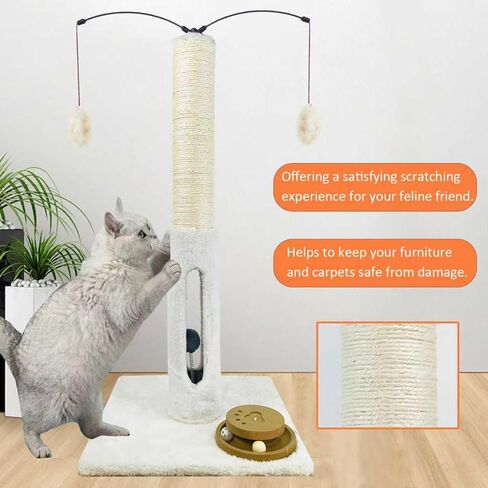 31" Cat Scratching Post Kitten Toys for Indoor Cats Interactive Scratcher with Tracking Ball, Sisal Scratch Rope for Large Cats,Sturdy Base Cat Scratch Post, (Beige, 31" H) in Kuwait