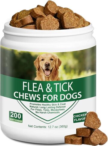 Flea and Tick Chewable for Dogs 200ct - Dog Flea and Tick Supports, Natural Yeast Omega 3 for Skin Coat & Itching Relief, Immune Support, Oral Supplement for All Breeds & Ages in Saudi Arabia