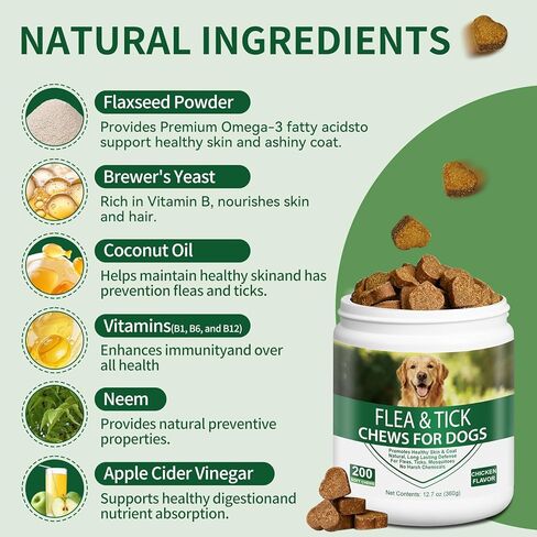Flea and Tick Chewable for Dogs 200ct - Dog Flea and Tick Supports, Natural Yeast Omega 3 for Skin Coat & Itching Relief, Immune Support, Oral Supplement for All Breeds & Ages in Saudi Arabia