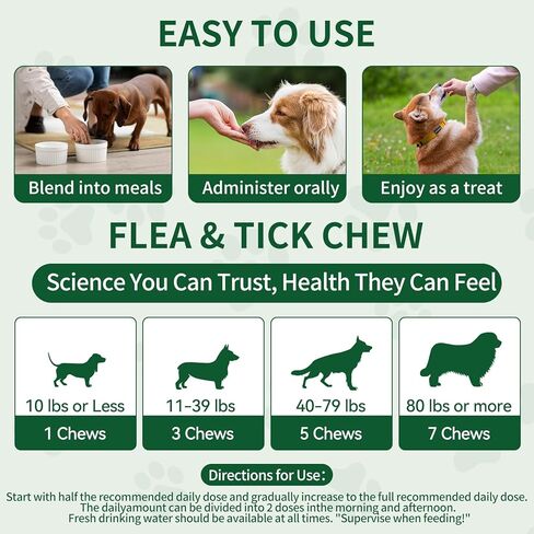 Flea and Tick Chewable for Dogs 200ct - Dog Flea and Tick Supports, Natural Yeast Omega 3 for Skin Coat & Itching Relief, Immune Support, Oral Supplement for All Breeds & Ages in Kuwait