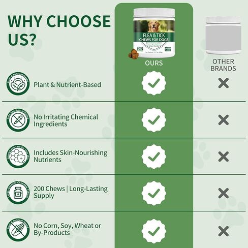 Flea and Tick Chewable for Dogs 200ct - Dog Flea and Tick Supports, Natural Yeast Omega 3 for Skin Coat & Itching Relief, Immune Support, Oral Supplement for All Breeds & Ages in Saudi Arabia