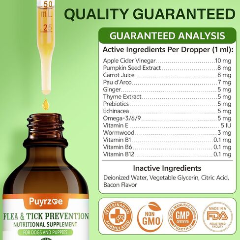 Puyrzoe Dog Flea Treatment Drops, Natural Oral Flea and Tick Prevention for Dogs with Pumpkin Seed, Echinacea, Omega-3/6/9- Support Immunity, Healthy Skin & Coat, Digestion & Overall Wellness in Kuwait