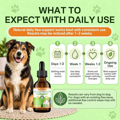 Puyrzoe Dog Flea Treatment Drops, Natural Oral Flea and Tick Prevention for Dogs with Pumpkin Seed, Echinacea, Omega-3/6/9- Support Immunity, Healthy Skin & Coat, Digestion & Overall Wellness in Kuwait