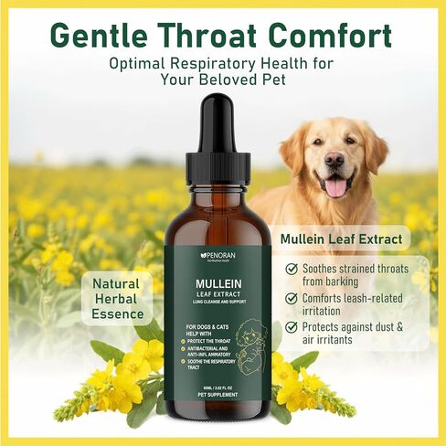 Cough Relief Mullein Drops for Dogs & Cats, Kennel/Dry/Wet Cough, Hoarseness, Seasonal coughing, Easy Breathing, Lung Cleanse, Better Lungs, Soothes Throat - Natural & Efficient ﻿ ﻿ ﻿ in Kuwait