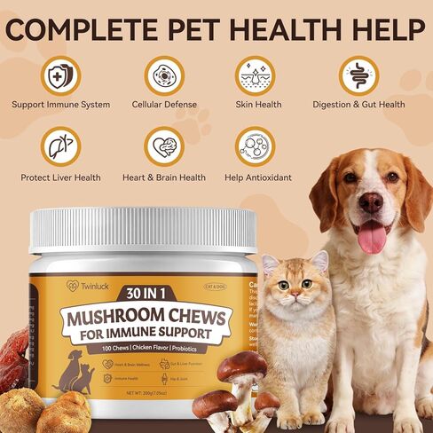 Turkey Tail Mushroom for Dogs & Cats - Mushroom Chews for Pets, Lipoma Treatment for Dogs, Immune Health, Buddy Guard for Dogs Lumps and Bumps (100 Chews) in Kuwait