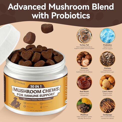 Turkey Tail Mushroom for Dogs & Cats - Mushroom Chews for Pets, Lipoma Treatment for Dogs, Immune Health, Buddy Guard for Dogs Lumps and Bumps (100 Chews) in Kuwait