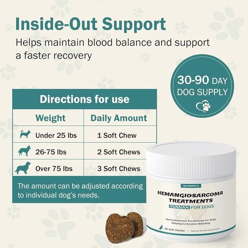 Yunnan Sanqi for Dogs Soft Chew for Hemangiosarcoma, Hemoabdomen, Pericardial Effusion, Cancer Bleeding, Severe Bruising, Ulcer-Related Bleeding, Bloody Stools - 90 Soft Chews in Kuwait