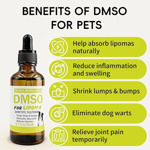 Topical 99.995% DMSO for Dogs Lipoma, Lipoma Treatment for Dogs, Reduce Fatty Lumps and Bumps Inflammation, Swelling, Dog Pain Relief, DMSO in Glass Bottle with Precision Dropper, 1.7 oz in Kuwait