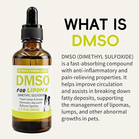 Topical 99.995% DMSO for Dogs Lipoma, Lipoma Treatment for Dogs, Reduce Fatty Lumps and Bumps Inflammation, Swelling, Dog Pain Relief, DMSO in Glass Bottle with Precision Dropper, 1.7 oz in Kuwait