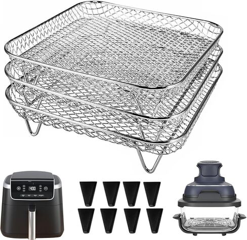 7 Inch Air Fryer Rack Compatible with Ninja Crispi/Ninja Pro 5QT/ Cosori 5QT/ Chefman 5-6QT/ Instant Pot 4Qt Vortex Air fryer &More, 3pcs Stackable Stainless Steel Air fryer Basket with 8 Silicon Feet in Kuwait