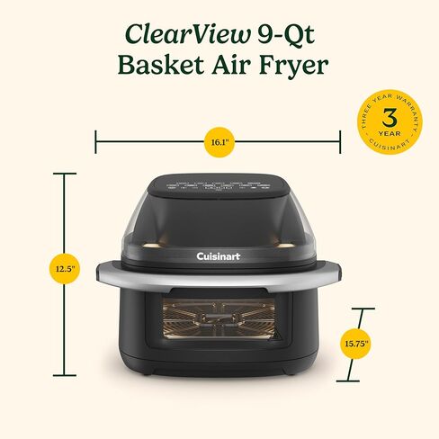 مقلاة هوائية كبيرة من Cuisinart ClearView بسعة 9 كوارت مع نافذة ClearView، لوحة تحكم رقمية، 5 وظائف، 3 إعدادات مسبقة للقلي الهوائي، 2 إعدادات مسبقة مخصصة، سهلة التنظيف، خالية من PFAS، ضمان لمدة 3 سنوات، AFC-9 in Kuwait