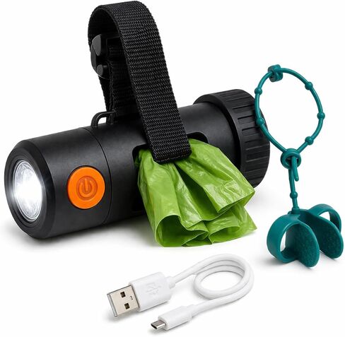 Dog Poop Bag Holder with Rechargeable LED Flashlight – Quick-Silicone Finger Grip Bag Opener, Hands-Free Dispenser with Silicone & Velcro Straps & Hand Strap – Fits Any Leash for Easy Dog Walking in Kuwait