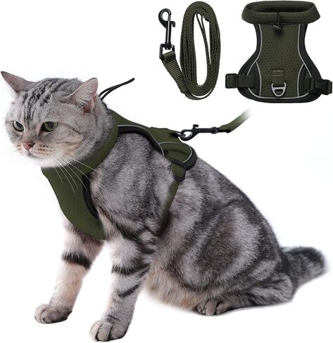 LIANZIMAU Cat Harness and Leash Escape Proof,Adjustable Cat Harness for Outdoor Walks with Reflective Strip, Lightweight and Soft Mesh Vest in Kuwait