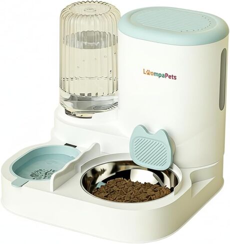 Automatic Cat Feeder and Water Dispenser, 1.1L Cat Dry Food Dispenser with Stainless Steel Bowl, 800ml Gravity Water Dispenser with Filter for Small Dog Cats Kitten Puppy in Kuwait