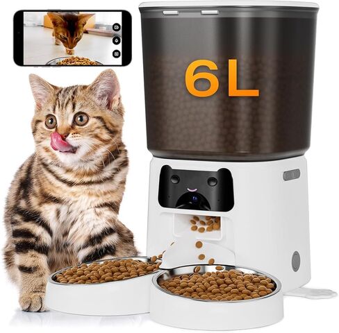 Automatic Cat Feeder with Camera, 4L WiFi Smart Pet Feeder with APP Control, 1080P HD Video,Night Vision,Voice Call, Motion Detection, Dual Power Supply, Supports 5GHz/2.4GHz,for Dogs Cats, Small-Pet in Kuwait