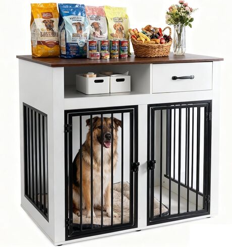 Easy to Assemble Dog Crate Furniture, 37.4 Inch No Tools Required Kennel for Large Dogs, Black End Table Style Pet House in Kuwait