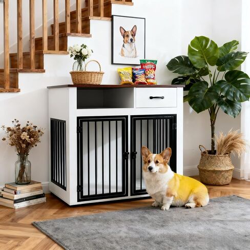 Easy to Assemble Dog Crate Furniture, 37.4 Inch No Tools Required Kennel for Large Dogs, Black End Table Style Pet House in Kuwait