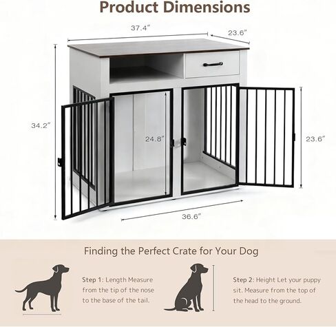 Easy to Assemble Dog Crate Furniture, 37.4 Inch No Tools Required Kennel for Large Dogs, Black End Table Style Pet House in Kuwait