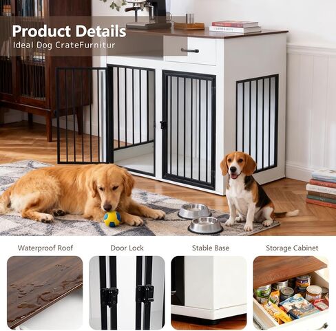Easy to Assemble Dog Crate Furniture, 37.4 Inch No Tools Required Kennel for Large Dogs, Black End Table Style Pet House in Kuwait