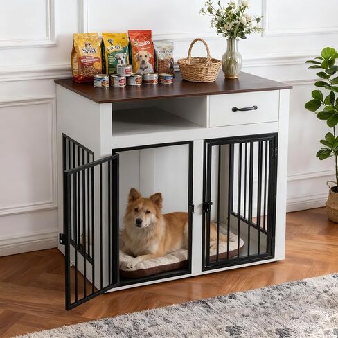 Easy to Assemble Dog Crate Furniture, 37.4 Inch No Tools Required Kennel for Large Dogs, Black End Table Style Pet House in Kuwait