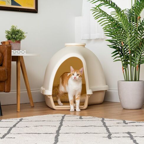 IRIS USA Igloo Dog House, White/Beige, Small and Medium Dogs and Cats, Indoor/Outdoor in Kuwait